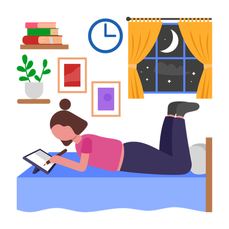 Estudiando en la cama  Ilustración