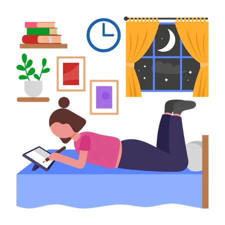 Estudiando en la cama  Ilustración