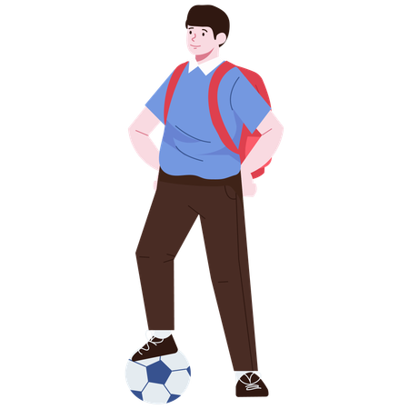 Estudiante con balón de fútbol  Ilustración