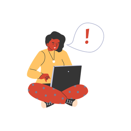 Estudiante femenina con computadora portátil en su regazo  Ilustración