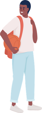 Estudiante de secundaria con baloncesto y mochila.  Ilustración