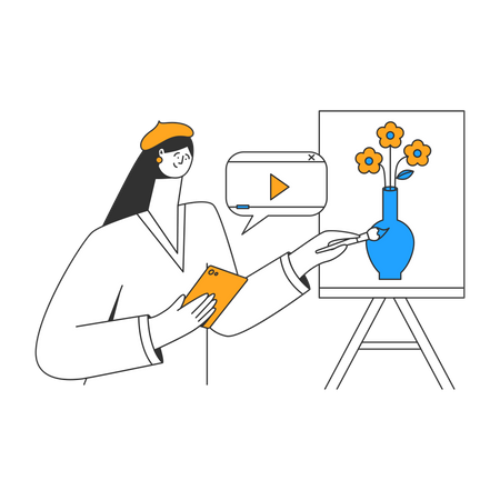 Una estudiante hace un dibujo en clase usando video  Ilustración