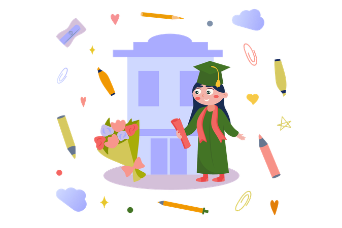Estudiante disfrutando de la ceremonia de graduación  Ilustración