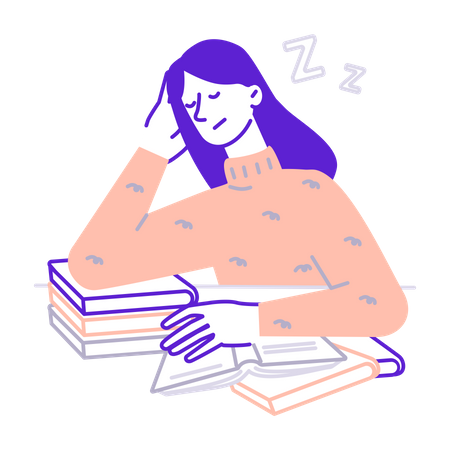 El estudiante duerme con un libro  Ilustración