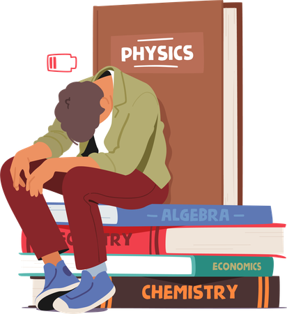 Estudiante está exhausto mientras se prepara para el examen de química  Ilustración