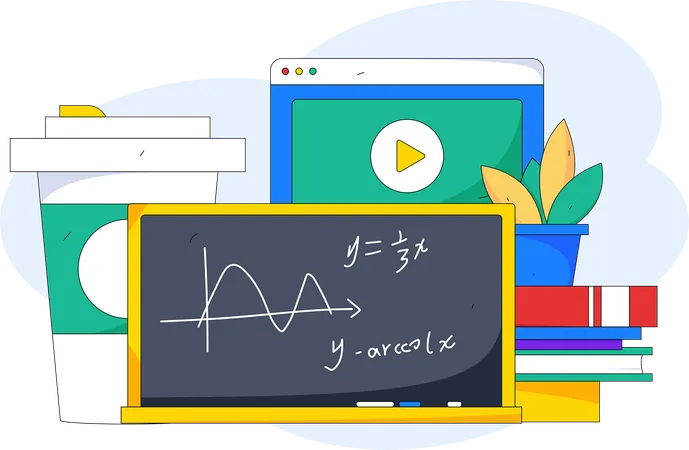 El estudiante asiste a clase de matemáticas.  Ilustración