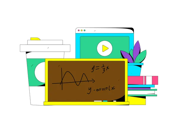 El estudiante asiste a clase de matemáticas.  Ilustración