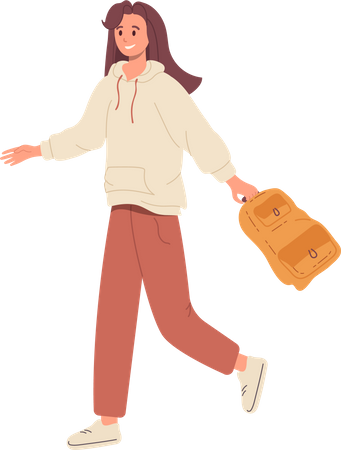 Estudiante feliz con ropa informal y mochila caminando a clase de estudio  Ilustración