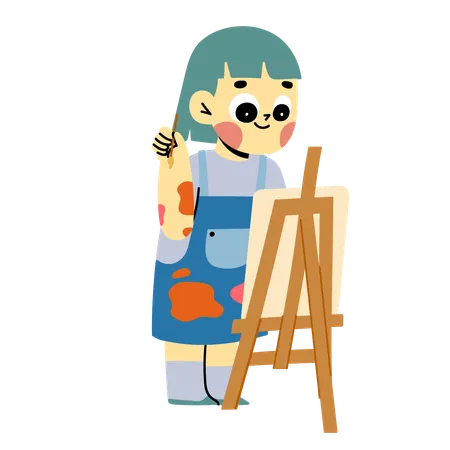 Feliz estudiante haciendo pintura  Ilustración