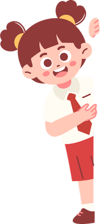 Chica estudiante feliz mirando a escondidas  Ilustración