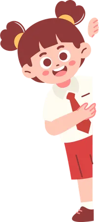 Chica estudiante feliz mirando a escondidas  Ilustración