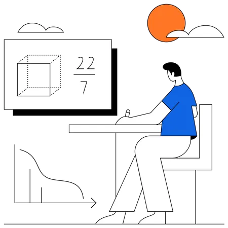 Estudiante masculino haciendo un problema de matemáticas  Ilustración