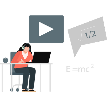 Joven estudiante tomando una clase de matemáticas en línea  Ilustración