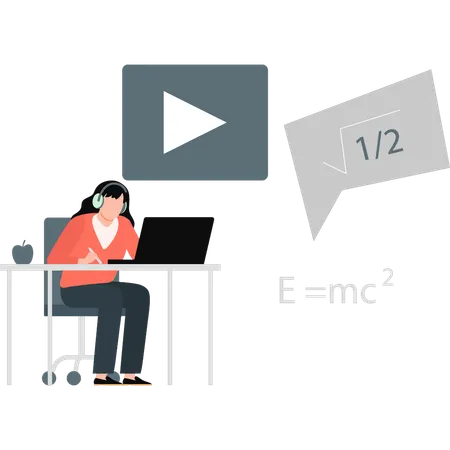 Joven estudiante tomando una clase de matemáticas en línea  Ilustración