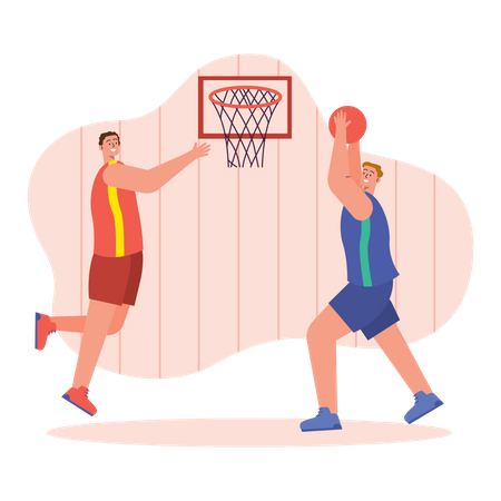 Estudiante jugando baloncesto  Ilustración