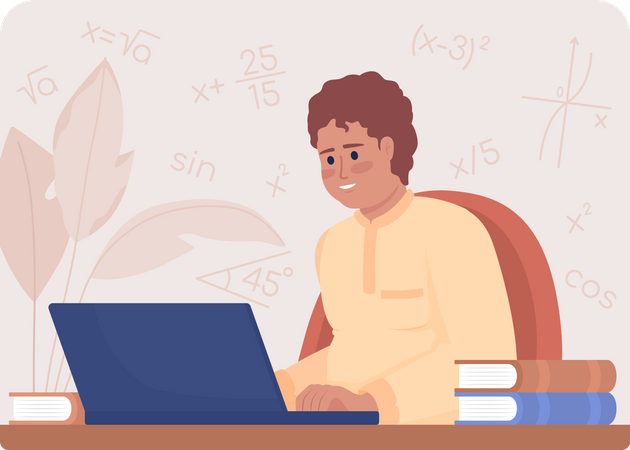 Estudiante masculino estudiando en línea  Ilustración