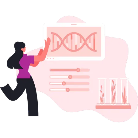 Estudiante femenina realizando investigación química.  Ilustración