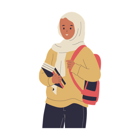 Estudiante musulmana con hijab  Ilustración