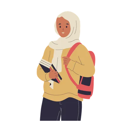 Estudiante musulmana con hijab  Ilustración