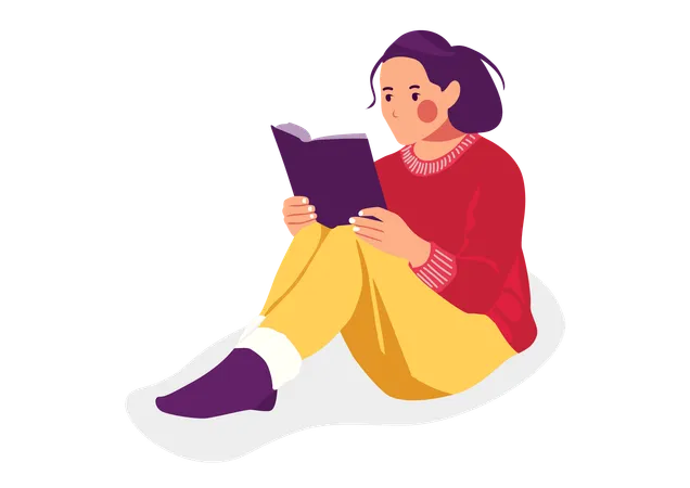 Chica estudiante leyendo un libro  Ilustración