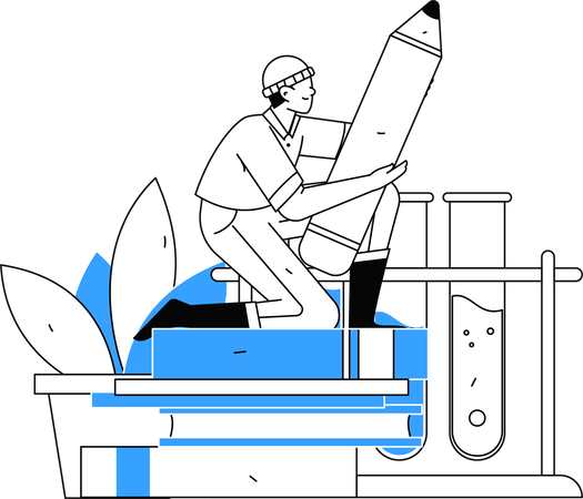 Estudiante preparándose para la defensa del laboratorio  Ilustración