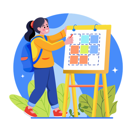 Estudiante presentando proyecto en pizarra  Ilustración