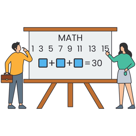 Estudiante asistiendo a una clase de matemáticas  Ilustración