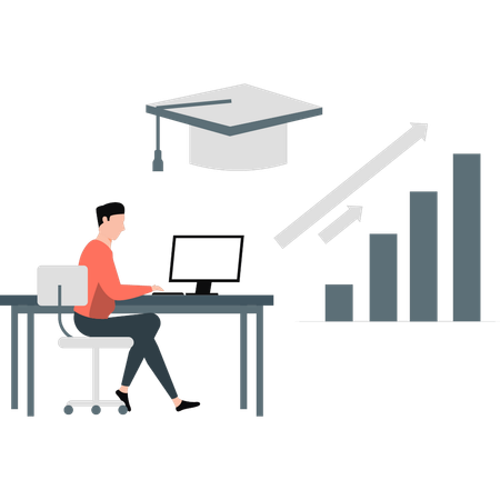 Estudiante verificando datos de gráficos académicos  Ilustración