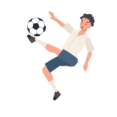 Niño estudiante tailandés jugando al fútbol  Ilustración