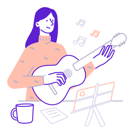 Estudiante tocando la guitarra  Ilustración