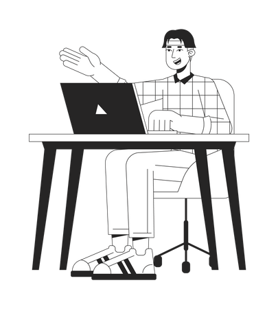 Estudiante universitario sentado en la mesa  Ilustración