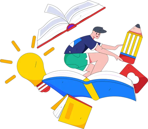 Estudiante volando con libro  Ilustración