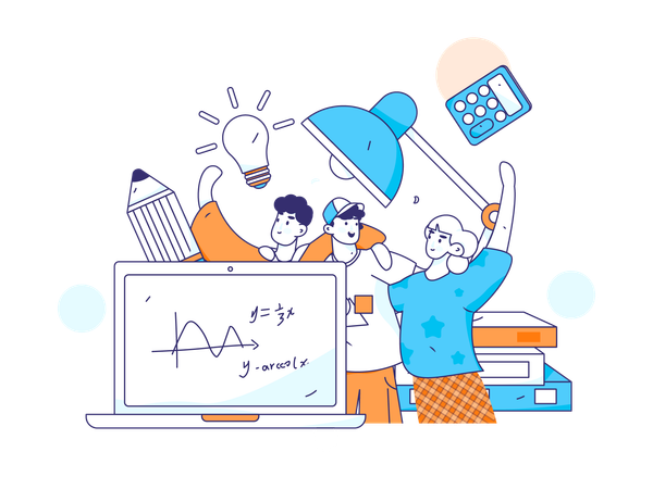 Estudiantes que aprenden sumas de matemáticas.  Ilustración