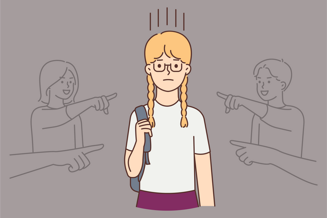 Estudiantes intimidando a una joven  Ilustración