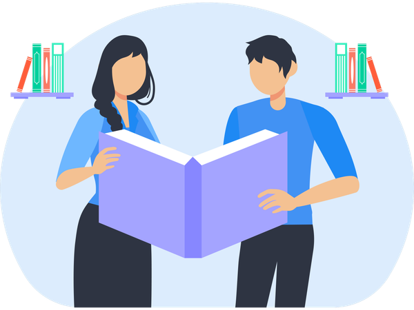 Estudiantes compartiendo libro  Illustration