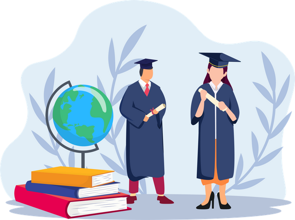 Estudiantes con graduación de educación.  Ilustración