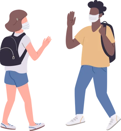 Estudiantes con máscaras médicas  Ilustración