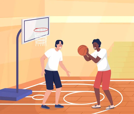 Estudiantes de secundaria jugando baloncesto  Ilustración