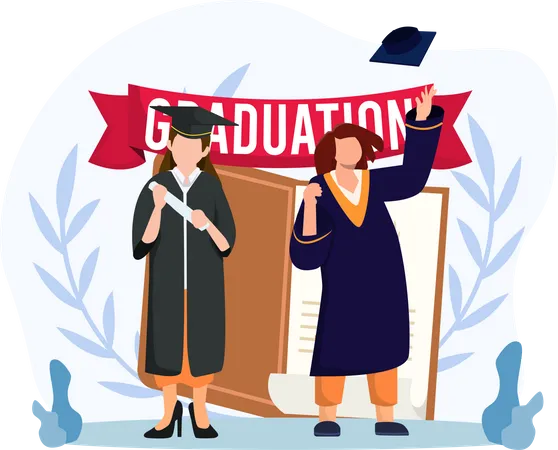 Estudiantes el día de la graduación.  Ilustración