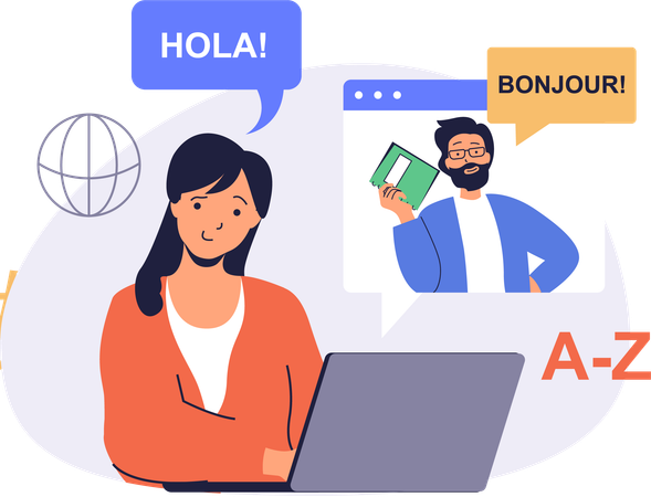 Estudiantes que aprenden diferentes idiomas globales  Ilustración