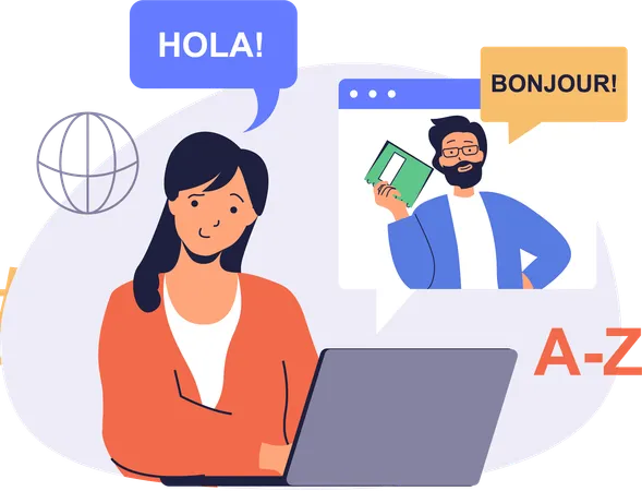 Estudiantes que aprenden diferentes idiomas globales  Ilustración