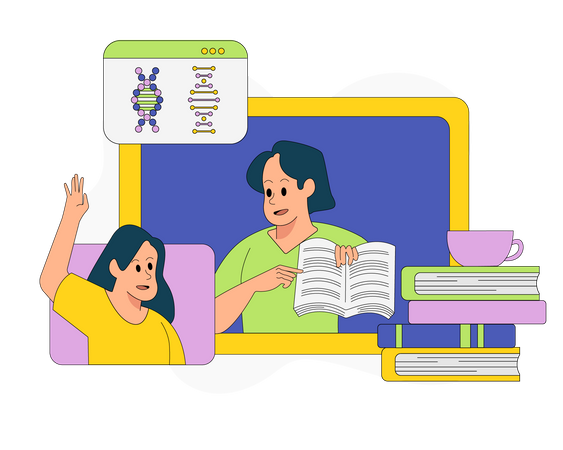 Estudiantes que asisten a clases de ciencias en línea  Ilustración