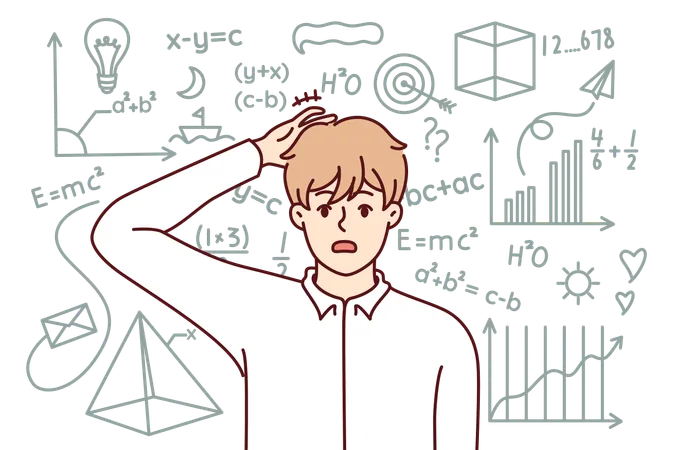 Los estudiantes se confunden con las ecuaciones matemáticas.  Ilustración