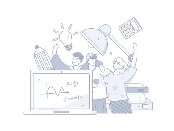 Estudiantes que toman una conferencia de matemáticas en línea  Ilustración