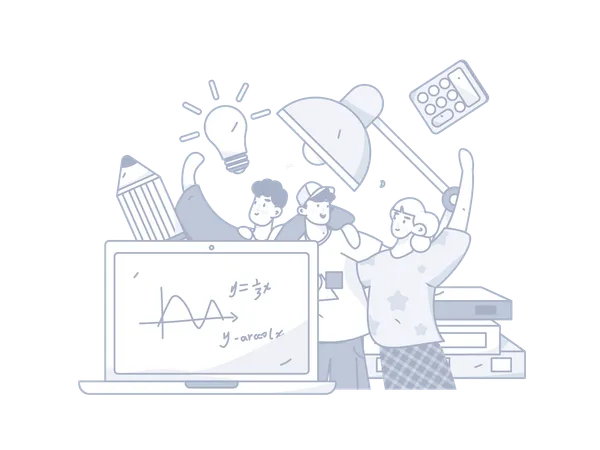 Estudiantes que toman una conferencia de matemáticas en línea  Ilustración