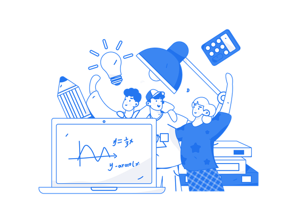 Estudiantes que toman una conferencia de matemáticas en línea  Ilustración