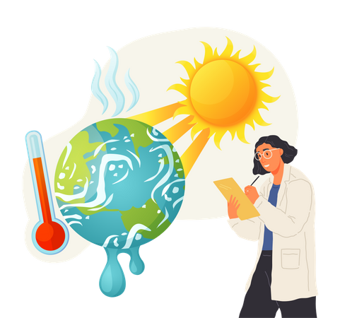 Estudio científico de los problemas del aumento de temperaturas.  Ilustración