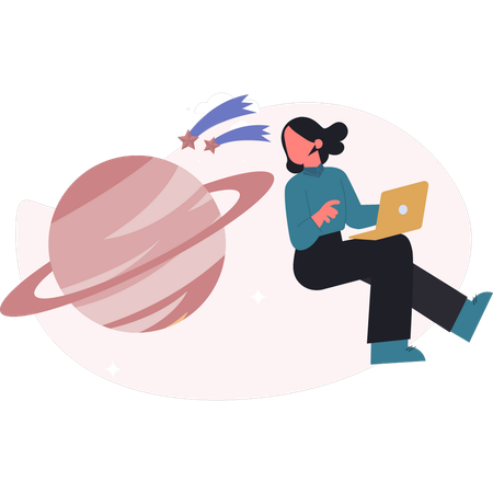 Mujer estudiando Saturno  Ilustración