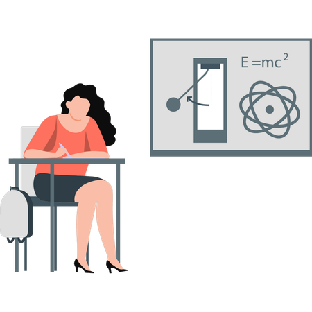 Niña estudia la estructura molecular  Ilustración