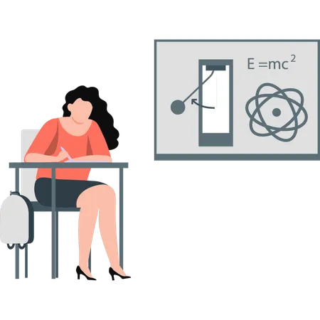 Niña estudia la estructura molecular  Ilustración